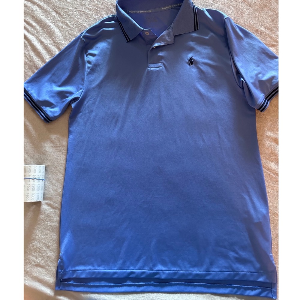 Polo Ralph Lauren Performance Polo Shirt Mens L Blue Short Sleeve Tipped Golf